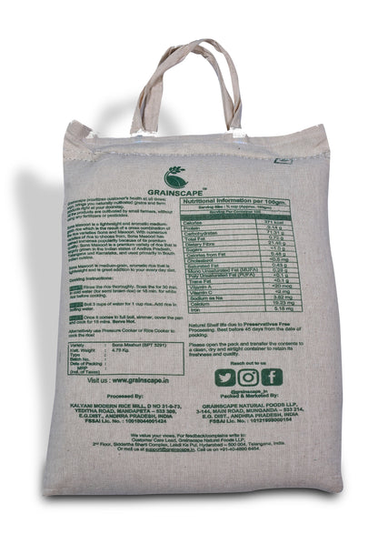 Grainscape Premium Sona Masoori Rice 4.75 kg. Bag - Naturally Harvested