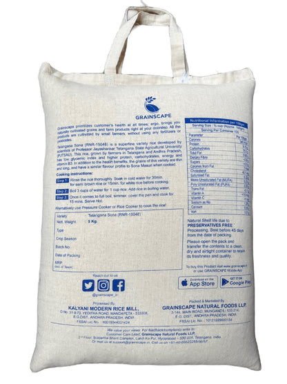 Grainscape Premium Telangana Sona Rice 4.75 kg. Bag - Naturally Harvested